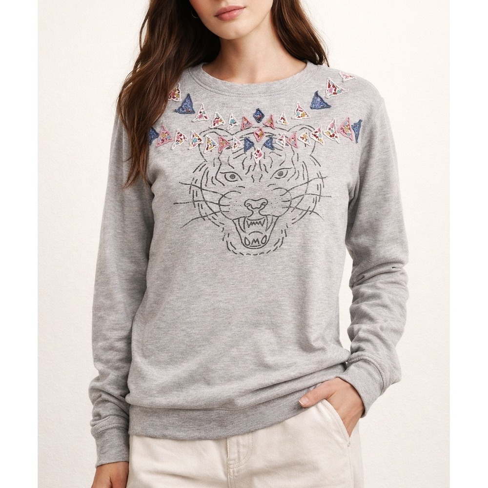 Luna Mercantile x Anthropologie Gray Tiger Sweatshirt SMALL‎ Sweater Boho Artsy